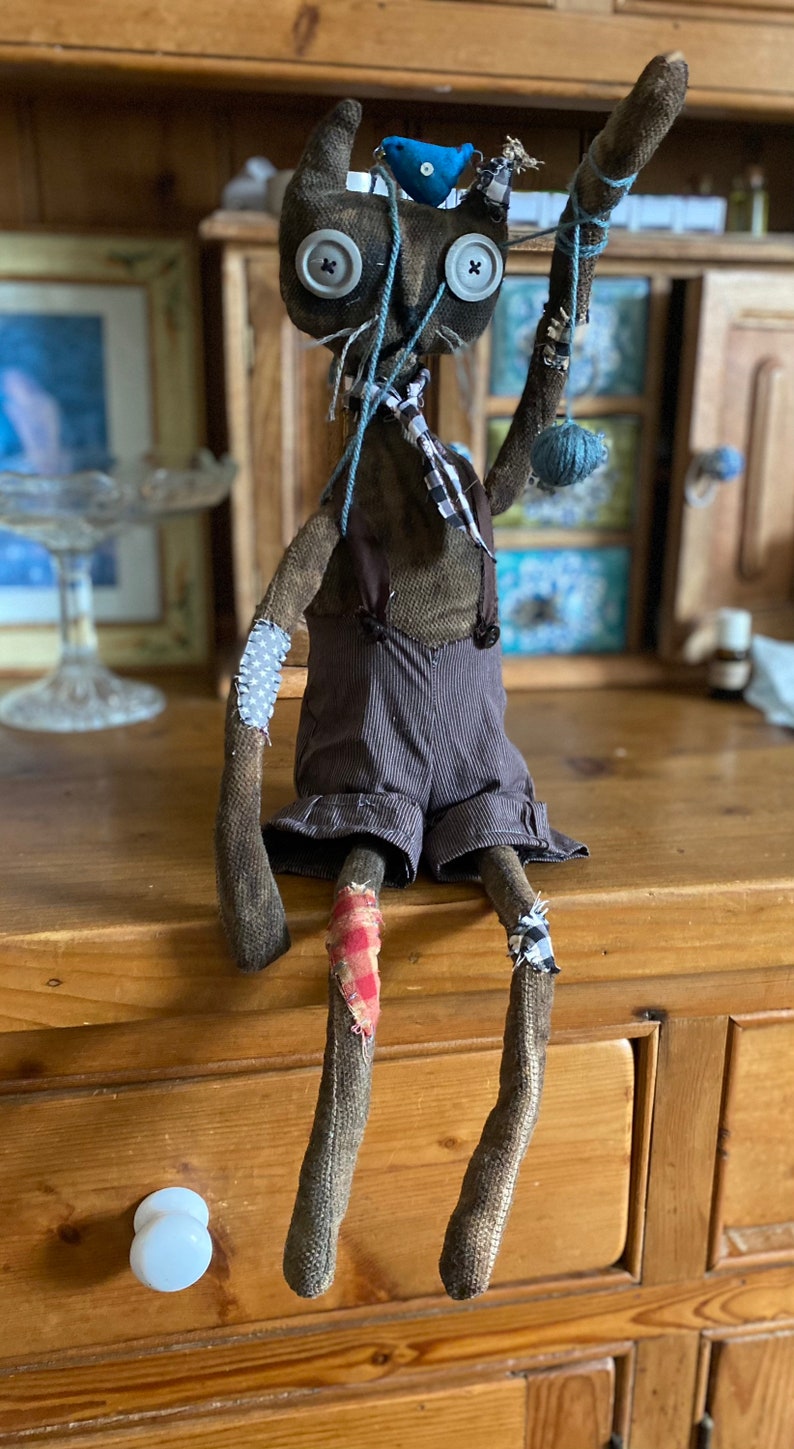 Handmade Primitive Folk Art Cat Doll Etsy
