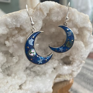 Handmade shell Luna moon star earrings beautiful gift boho pagan hippy