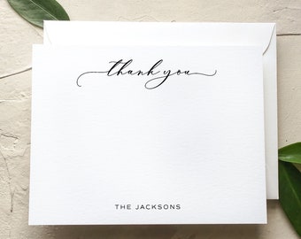 Wedding thank you cards with a cursive font and names, return address printing add-on available [Q323-010]