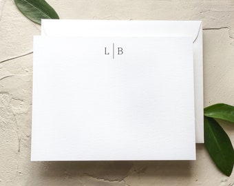 Personalized wedding thank you cards with initials and vertical line, return address printing add-on available [Q118-018]