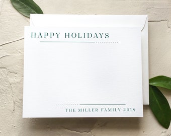 Happy Holidays Custom Flat Notecards, Simple Personalized Holiday Stationery [Q318-001]