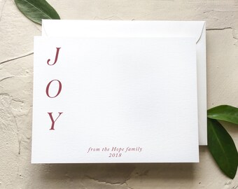 Custom Joy Holiday Cards, Flat Holiday Notecards, Simple Family Holiday Stationery with Bold Typography [Q318-009]