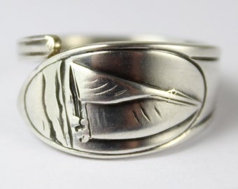 Cutlery jewelry ring with sports motif, (SAILING) approx. 55 (17.5) Ring made of cutlery Jewelry