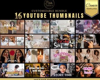 16 modelli di miniature YouTube / Miniatura YouTube / Kit di branding fai da te Modello I Canva YouTube / Download da YouTube - Personalizzabile