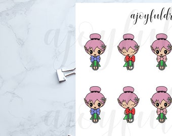 Chibi Elf - Small Bow Clips Planner Stickers