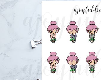 Chibi Elf - Small Glitter Bow Clips Planner Stickers