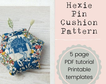 Hexie Pinnie PDF Sewing Pattern - Pin Cushion using English Paper Pieced Patchwork - Hand Sewing - Beginner Level - Photo Tutorial Included