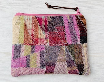 Wool Tweed Patchwork Quilted Zip Up Pouch