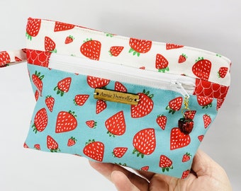 Strawberry Fabric Double Zip Pouch