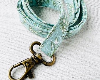 Lanyard with Safety Clasp - Duck Egg Floral