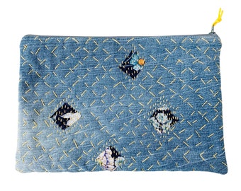 Liberty and Denim Hand Quilted Zipper Pouch