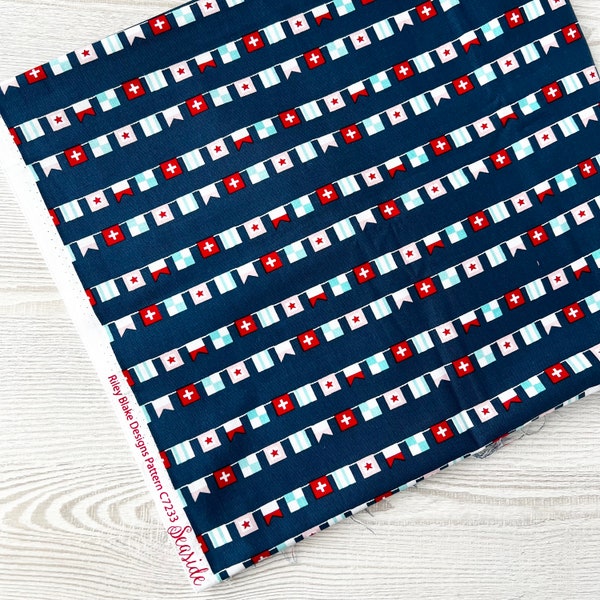 120cm Piece Tasha Noel Seaside Navy Flag fabric - Riley Blake Designs