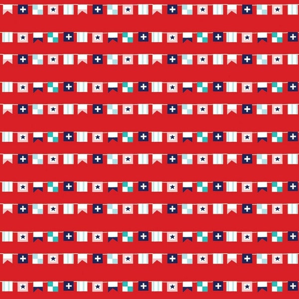 FQ Piece Tasha Noel Seaside Red Flag fabric - Riley Blake Designs