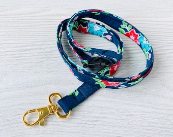 Lanyard with Safety Clasp - Navy Floral