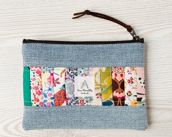 Liberty and Upcycled Denim Patchwork Pouch