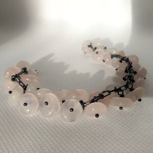 Rose Quartz Bracelet. Oxidised Silver Bracelet with Rose Quartz Beads. Beaded Bracelet. Silver Charms Bracelet.