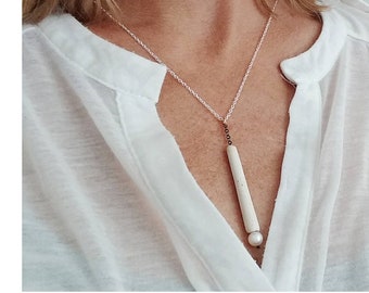 Sterling Silver Necklace with White Clay Pendant & Freshwater Pearl. Pearl Necklace . Minimalist Pearl and Clay Necklace.