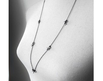 Pearls Necklace. Fine Silver Oxidised Necklace with Pearl clusters. Sterling Silver Chain Necklace with Pearls
