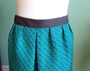 FREE SHIPPING!! Vintage 1980s 80s Black Teal Abstract High Waist Lined Above Knee Mini Skirt Bottom Sz Large