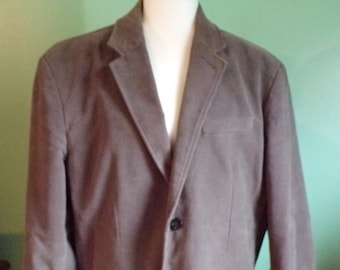 Vintage Mens Cotton Tan Gray Old Navy Heavy Blazer  Jacket Topcoat Pockets Lined Collared Long Sleeve  Size Large