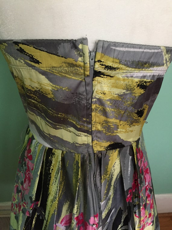 Vintage 1990s Colorful Gray Yellow Abstract Flora… - image 3