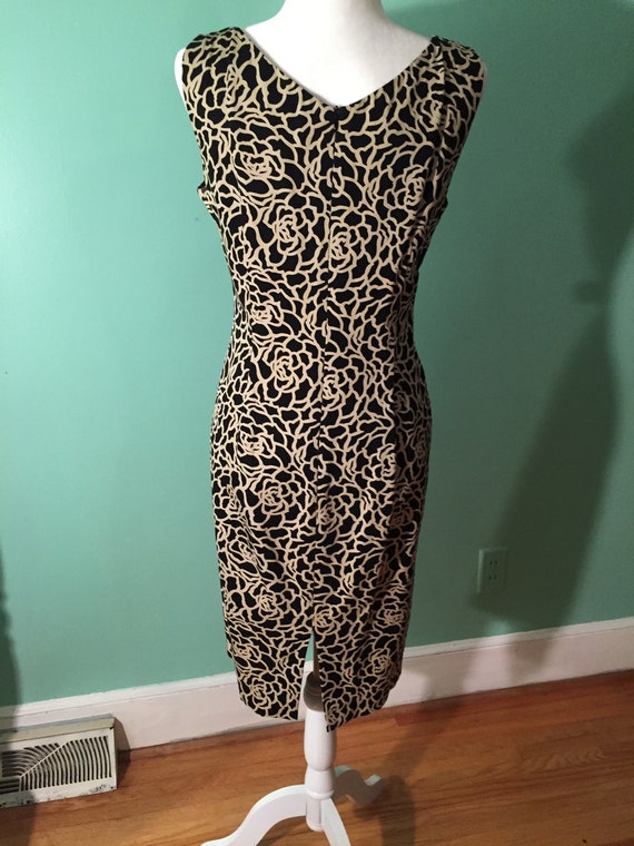 Vintage Maggy London Floral Sheath Dress: Black Gold V-neck, Medium - Etsy