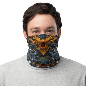 Aztec Shaman Neck Gaiter | Ancient Mayan Priest Face Mask | 3D Realistic Face Mask