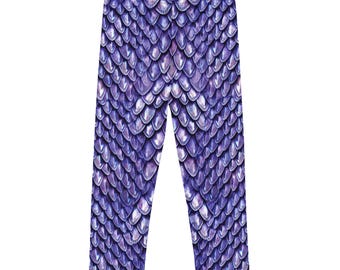 Leggings para niños con diseño realista en 3D de tela con escamas de dragón morado