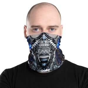 Cyborg Neck Gaiter, Robot Android Realistic Design Face Mask, Reusable and Washable