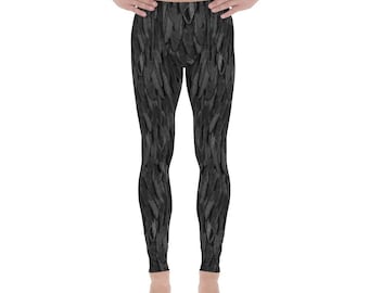 Leggings de tela con estampado de plumas de cuervo negro para hombre