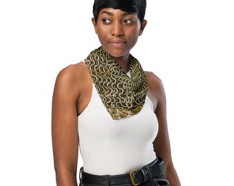 Pañuelo con estampado integral de armadura realista 3D de cota de malla dorada