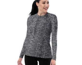 Camisa de manga larga para mujer con estampado de tela de armadura de correo a escala personalizada