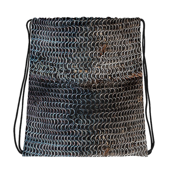 Chainmail Armor Print Drawstring Bag - 3D Realistic Dungeon