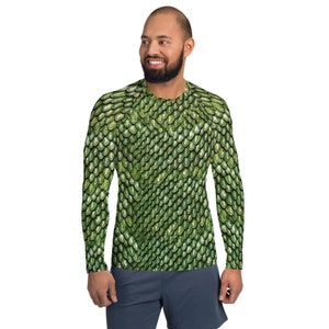 Green Dragon Scale Mail 3D Realistic Armor Cloth Print Men&#39;s Long Sleeve Shirt