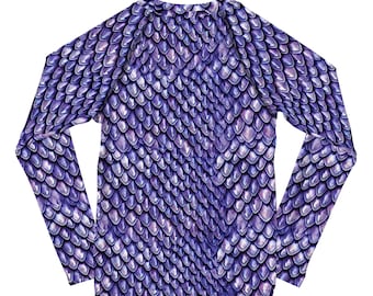 Camisa unisex de manga larga para niños con estampado de tela de armadura de malla con escamas de dragón morado