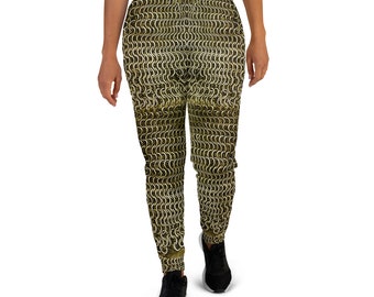Joggers de mujer con estampado de tela de armadura de cota de malla dorada