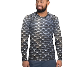 Rash Guard para hombre con estampado de tela de armadura de malla metálica