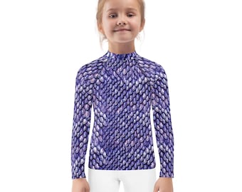 Camisa unisex de manga larga para niños con estampado de tela de armadura de malla con escamas de dragón morado