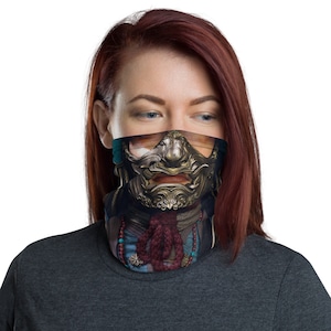 Samurai Senshi Warrior Neck Gaiter | Dragon Face Mask | Realistic 3D Face Mask