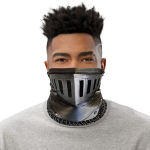 Black Knight Rüstung Gesichtsmaske & Kettenhemd Realistisches Design Neck Gaiter