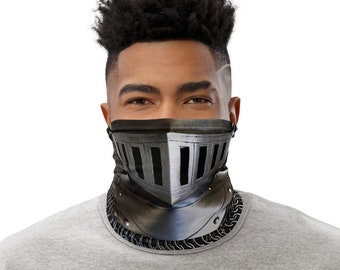 Black Knight Armor Face Mask & Chainmail Realistic Design Neck Gaiter