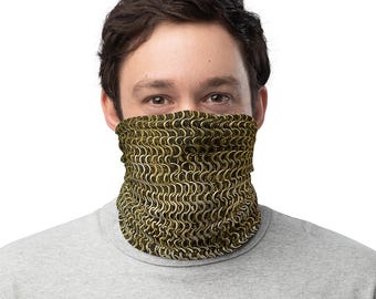 Máscara facial con estampado de cota de malla dorada en 3D de aspecto realista - Braga para el cuello