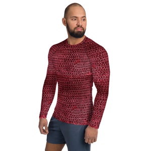 Chainmail Armor Costume Crimson Knight Cloth Print Men&#39;s Rash Guard