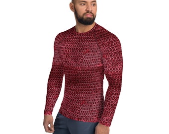 Disfraz de armadura de cota de malla, protector contra erupciones para hombre con estampado de tela de caballero carmesí