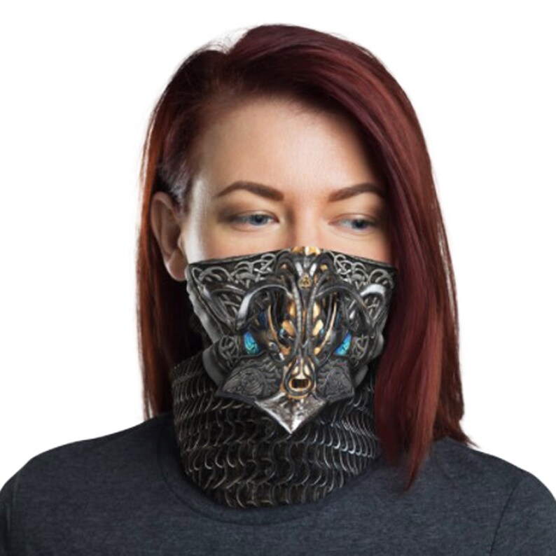 Viking Warrior Face Mask, Chainmail Armor Neck Gaiter, Washable and ...