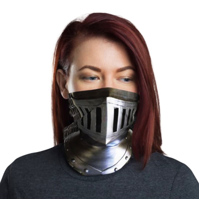 Black Knight Armor Face Mask & Chainmail Realistic Design Neck Gaiter ...