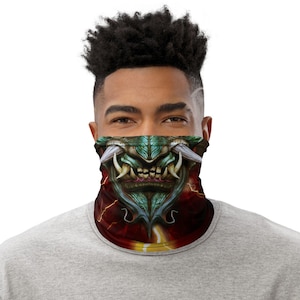 Japanese Demon Oni Mask - Hannya Mask - Kabuki Samurai Realistic Design Neck Gaiter