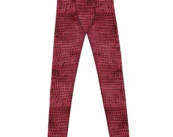 Disfraz de armadura de cota de malla Leggings de hombre con estampado de tela de caballero carmesí