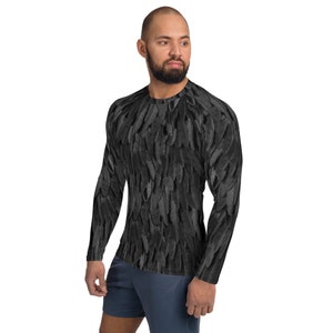 Camisa de manga larga para hombre con estampado de tela de armadura de plumas de cuervo negro