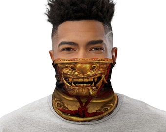 Máscara de guerreiro samurai com design realista polaina de pescoço